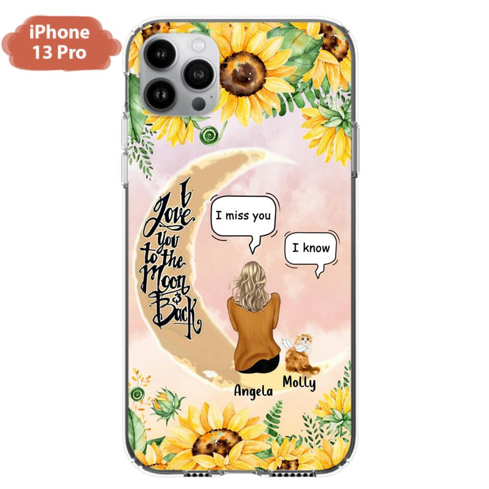 Custom Personalized Memorial Cat Sun Flower Phone Case - Upto 6 Cats - Memorial Gift Idea For Cat Lover - I Love You To The Moon And Back - Case For iPhone And Samsung