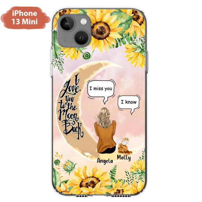 Custom Personalized Memorial Cat Sun Flower Phone Case - Upto 6 Cats - Memorial Gift Idea For Cat Lover - I Love You To The Moon And Back - Case For iPhone And Samsung