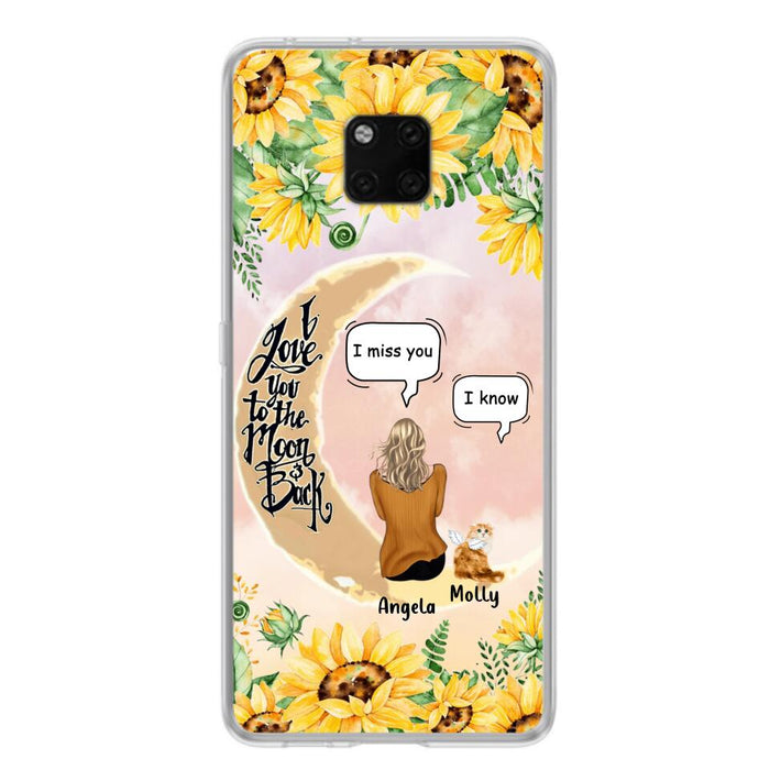 Custom Personalized Memorial Cat Sun Flower Phone Case - Upto 6 Cats - Memorial Gift Idea For Cat Lover - I Love You To The Moon And Back - Case For Xiaomi, Oppo And Huawei