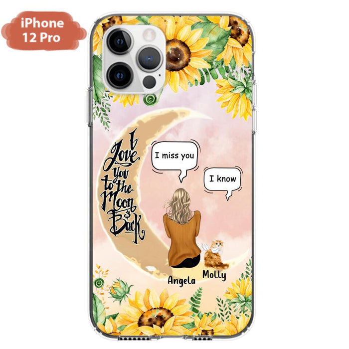 Custom Personalized Memorial Cat Sun Flower Phone Case - Upto 6 Cats - Memorial Gift Idea For Cat Lover - I Love You To The Moon And Back - Case For iPhone And Samsung