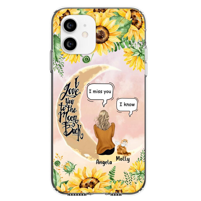 Custom Personalized Memorial Cat Sun Flower Phone Case - Upto 6 Cats - Memorial Gift Idea For Cat Lover - I Love You To The Moon And Back - Case For iPhone And Samsung