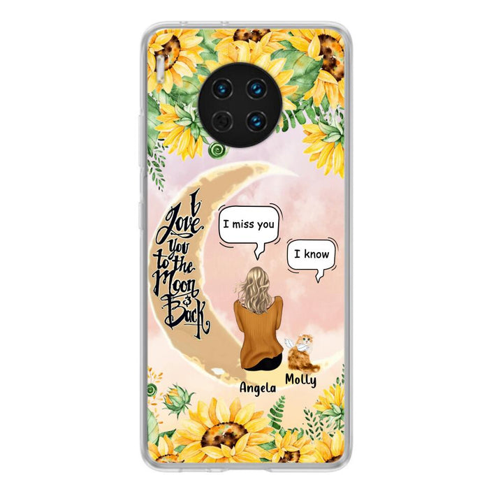 Custom Personalized Memorial Cat Sun Flower Phone Case - Upto 6 Cats - Memorial Gift Idea For Cat Lover - I Love You To The Moon And Back - Case For Xiaomi, Oppo And Huawei