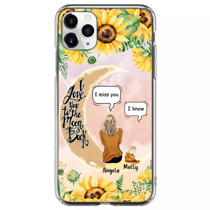 Custom Personalized Memorial Cat Sun Flower Phone Case - Upto 6 Cats - Memorial Gift Idea For Cat Lover - I Love You To The Moon And Back - Case For iPhone And Samsung