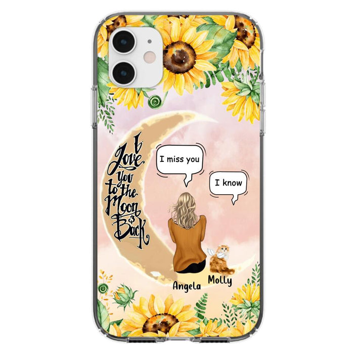 Custom Personalized Memorial Cat Sun Flower Phone Case - Upto 6 Cats - Memorial Gift Idea For Cat Lover - I Love You To The Moon And Back - Case For iPhone And Samsung