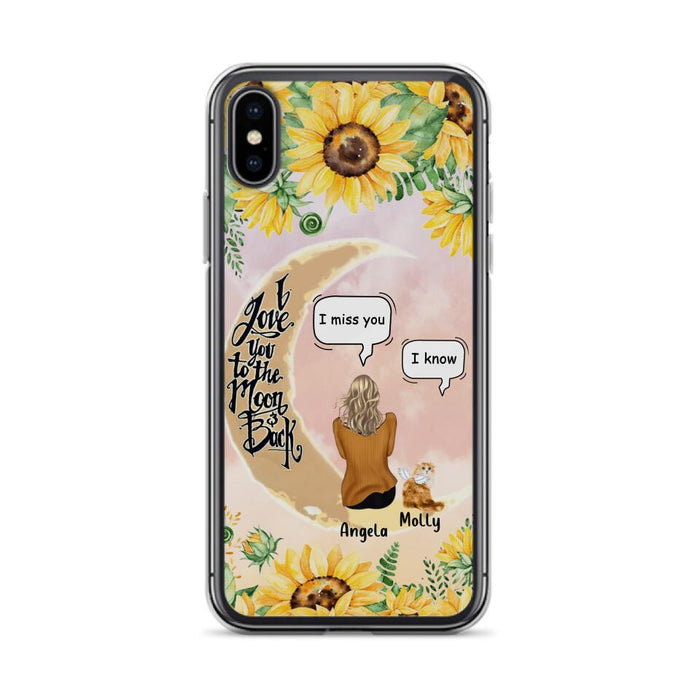 Custom Personalized Memorial Cat Sun Flower Phone Case - Upto 6 Cats - Memorial Gift Idea For Cat Lover - I Love You To The Moon And Back - Case For iPhone And Samsung