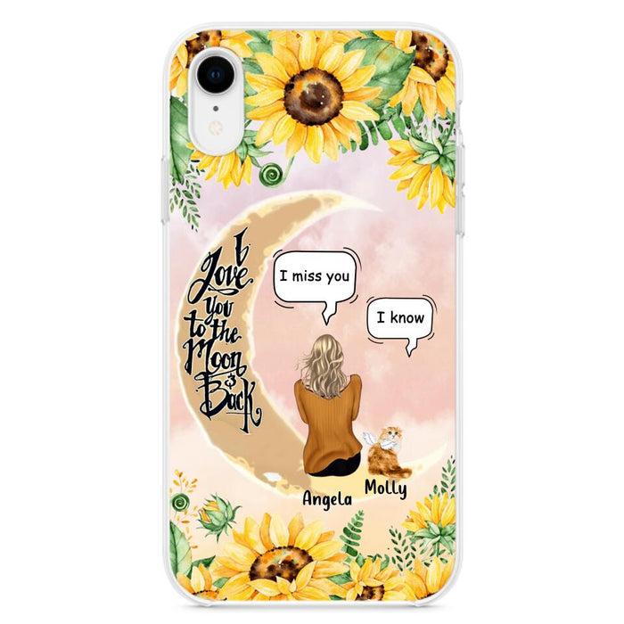 Custom Personalized Memorial Cat Sun Flower Phone Case - Upto 6 Cats - Memorial Gift Idea For Cat Lover - I Love You To The Moon And Back - Case For iPhone And Samsung