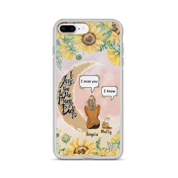 Custom Personalized Memorial Cat Sun Flower Phone Case - Upto 6 Cats - Memorial Gift Idea For Cat Lover - I Love You To The Moon And Back - Case For iPhone And Samsung