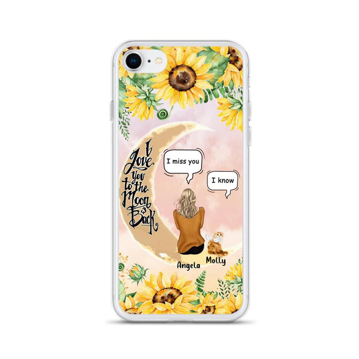 Custom Personalized Memorial Cat Sun Flower Phone Case - Upto 6 Cats - Memorial Gift Idea For Cat Lover - I Love You To The Moon And Back - Case For iPhone And Samsung