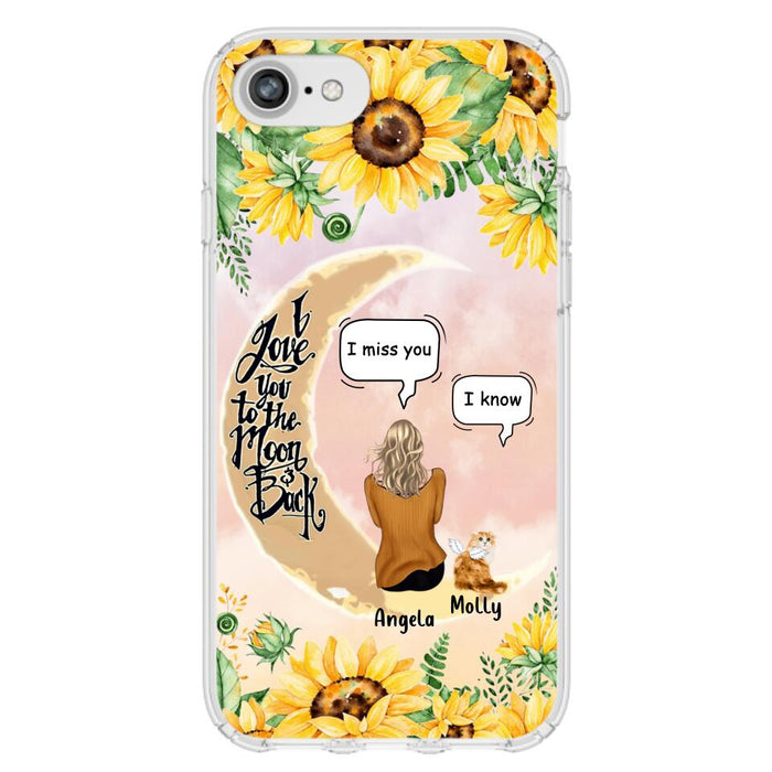 Custom Personalized Memorial Cat Sun Flower Phone Case - Upto 6 Cats - Memorial Gift Idea For Cat Lover - I Love You To The Moon And Back - Case For iPhone And Samsung