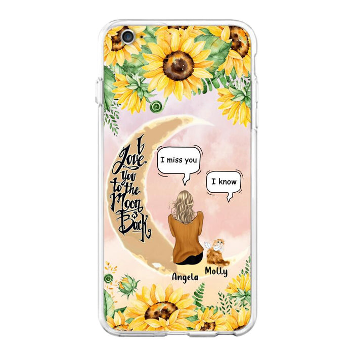 Custom Personalized Memorial Cat Sun Flower Phone Case - Upto 6 Cats - Memorial Gift Idea For Cat Lover - I Love You To The Moon And Back - Case For iPhone And Samsung