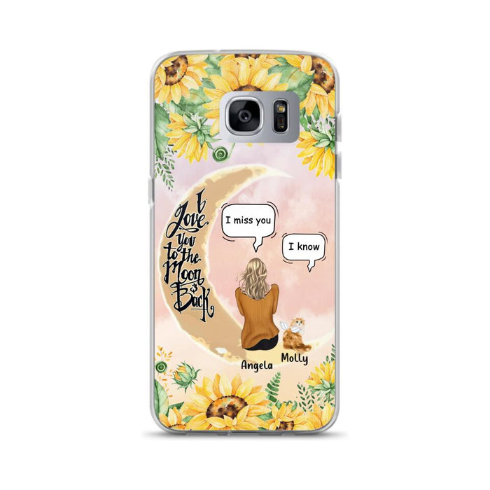 Custom Personalized Memorial Cat Sun Flower Phone Case - Upto 6 Cats - Memorial Gift Idea For Cat Lover - I Love You To The Moon And Back - Case For iPhone And Samsung