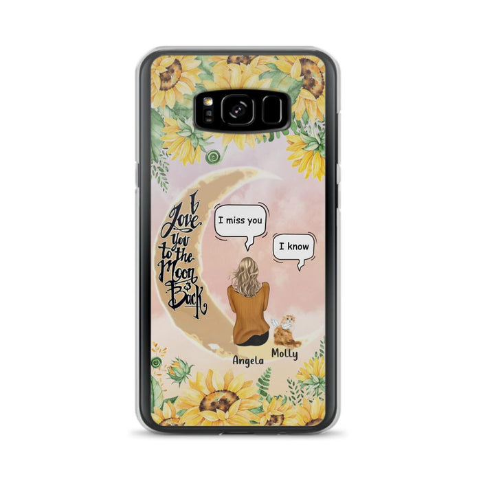 Custom Personalized Memorial Cat Sun Flower Phone Case - Upto 6 Cats - Memorial Gift Idea For Cat Lover - I Love You To The Moon And Back - Case For iPhone And Samsung