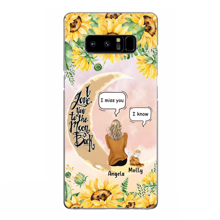 Custom Personalized Memorial Cat Sun Flower Phone Case - Upto 6 Cats - Memorial Gift Idea For Cat Lover - I Love You To The Moon And Back - Case For iPhone And Samsung