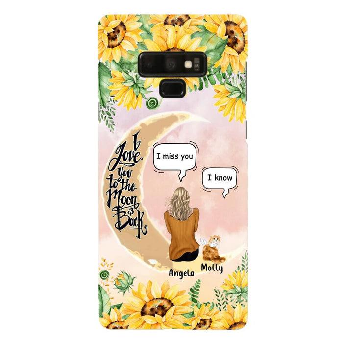 Custom Personalized Memorial Cat Sun Flower Phone Case - Upto 6 Cats - Memorial Gift Idea For Cat Lover - I Love You To The Moon And Back - Case For iPhone And Samsung