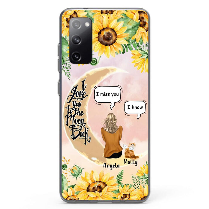 Custom Personalized Memorial Cat Sun Flower Phone Case - Upto 6 Cats - Memorial Gift Idea For Cat Lover - I Love You To The Moon And Back - Case For iPhone And Samsung