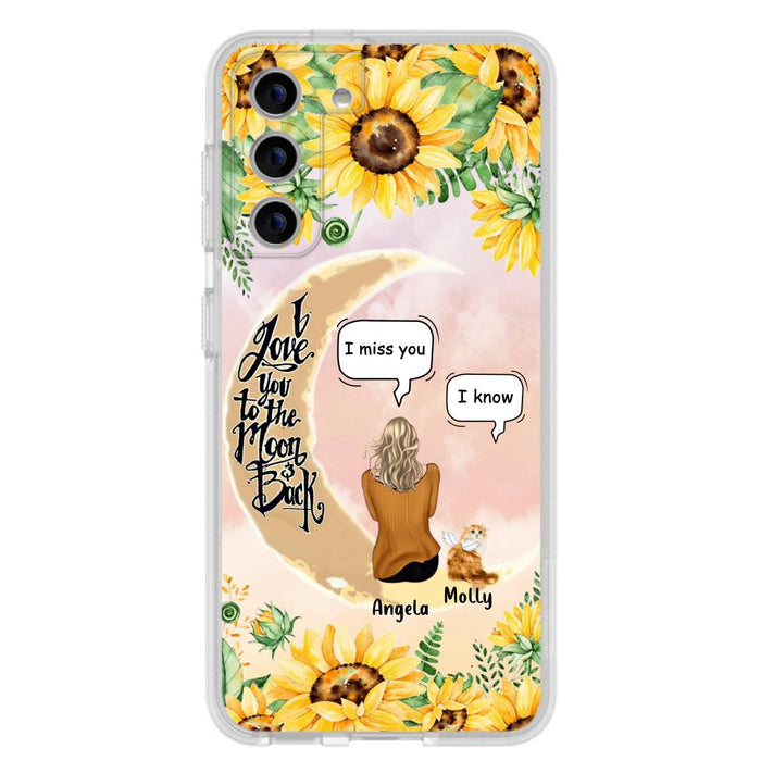 Custom Personalized Memorial Cat Sun Flower Phone Case - Upto 6 Cats - Memorial Gift Idea For Cat Lover - I Love You To The Moon And Back - Case For iPhone And Samsung