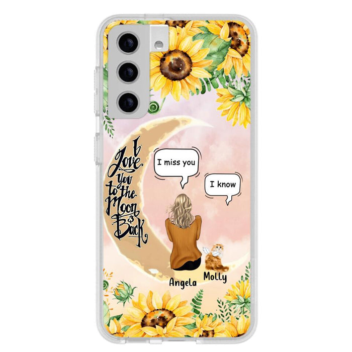 Custom Personalized Memorial Cat Sun Flower Phone Case - Upto 6 Cats - Memorial Gift Idea For Cat Lover - I Love You To The Moon And Back - Case For iPhone And Samsung