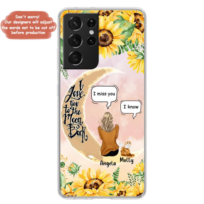 Custom Personalized Memorial Cat Sun Flower Phone Case - Upto 6 Cats - Memorial Gift Idea For Cat Lover - I Love You To The Moon And Back - Case For iPhone And Samsung