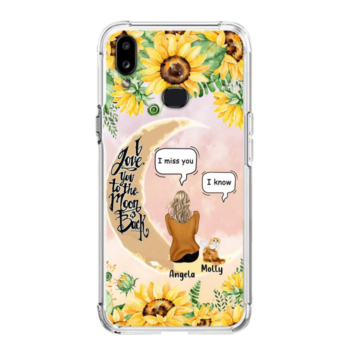 Custom Personalized Memorial Cat Sun Flower Phone Case - Upto 6 Cats - Memorial Gift Idea For Cat Lover - I Love You To The Moon And Back - Case For iPhone And Samsung