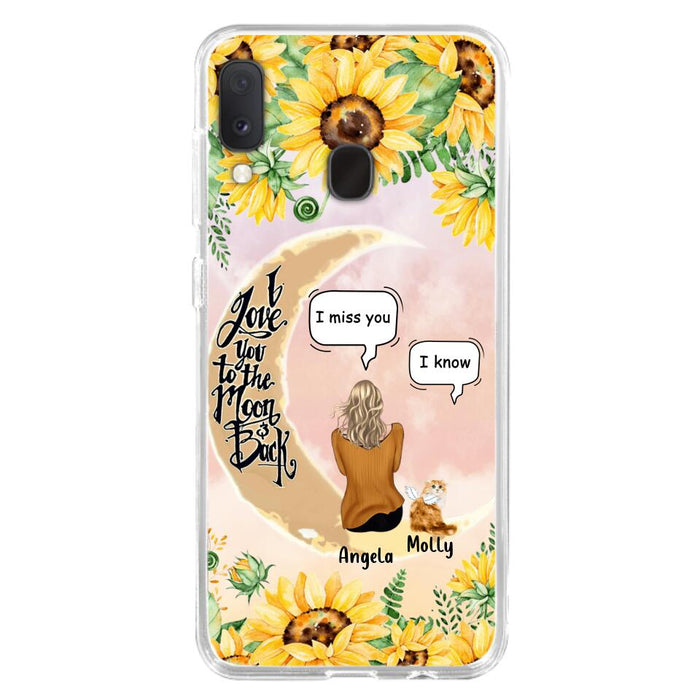 Custom Personalized Memorial Cat Sun Flower Phone Case - Upto 6 Cats - Memorial Gift Idea For Cat Lover - I Love You To The Moon And Back - Case For iPhone And Samsung