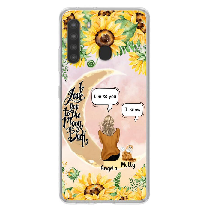 Custom Personalized Memorial Cat Sun Flower Phone Case - Upto 6 Cats - Memorial Gift Idea For Cat Lover - I Love You To The Moon And Back - Case For iPhone And Samsung