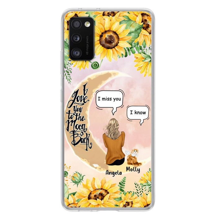 Custom Personalized Memorial Cat Sun Flower Phone Case - Upto 6 Cats - Memorial Gift Idea For Cat Lover - I Love You To The Moon And Back - Case For iPhone And Samsung