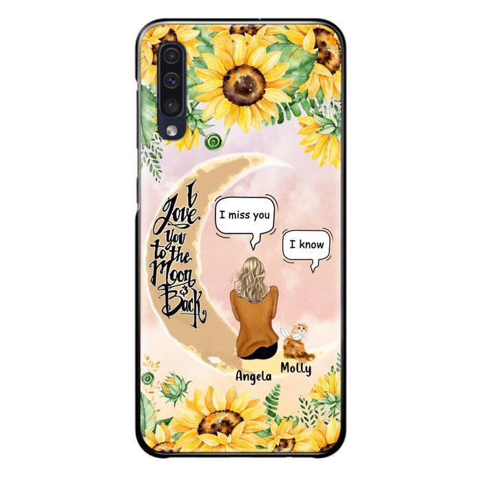 Custom Personalized Memorial Cat Sun Flower Phone Case - Upto 6 Cats - Memorial Gift Idea For Cat Lover - I Love You To The Moon And Back - Case For iPhone And Samsung