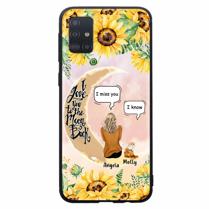 Custom Personalized Memorial Cat Sun Flower Phone Case - Upto 6 Cats - Memorial Gift Idea For Cat Lover - I Love You To The Moon And Back - Case For iPhone And Samsung