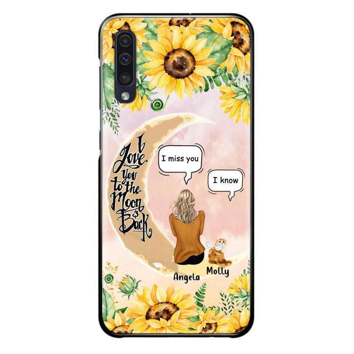 Custom Personalized Memorial Cat Sun Flower Phone Case - Upto 6 Cats - Memorial Gift Idea For Cat Lover - I Love You To The Moon And Back - Case For iPhone And Samsung