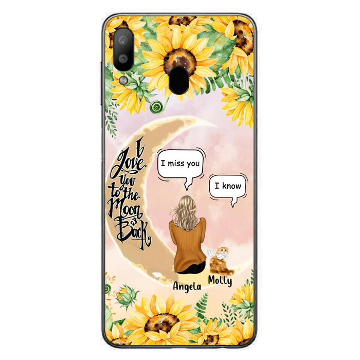 Custom Personalized Memorial Cat Sun Flower Phone Case - Upto 6 Cats - Memorial Gift Idea For Cat Lover - I Love You To The Moon And Back - Case For iPhone And Samsung