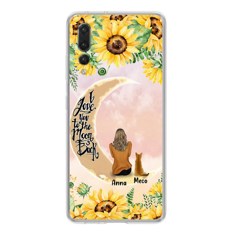 Personalized Cat Sun Flower Phone Case - Up to 6 Cats - Gift Idea For Cat Lover - I Love You To The Moon And Back - Case For Xiaomi, Oppo And Huawei