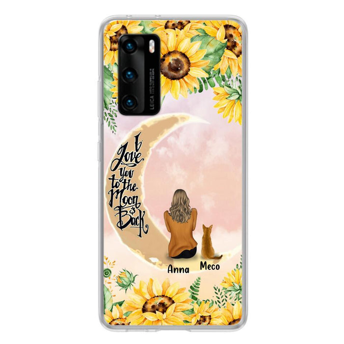 Custom Personalized Cat Sun Flower Phone Case - Upto 6 Cats - Gift Idea For Cat Lover - I Love You To The Moon And Back - Case For Xiaomi, Oppo And Huawei