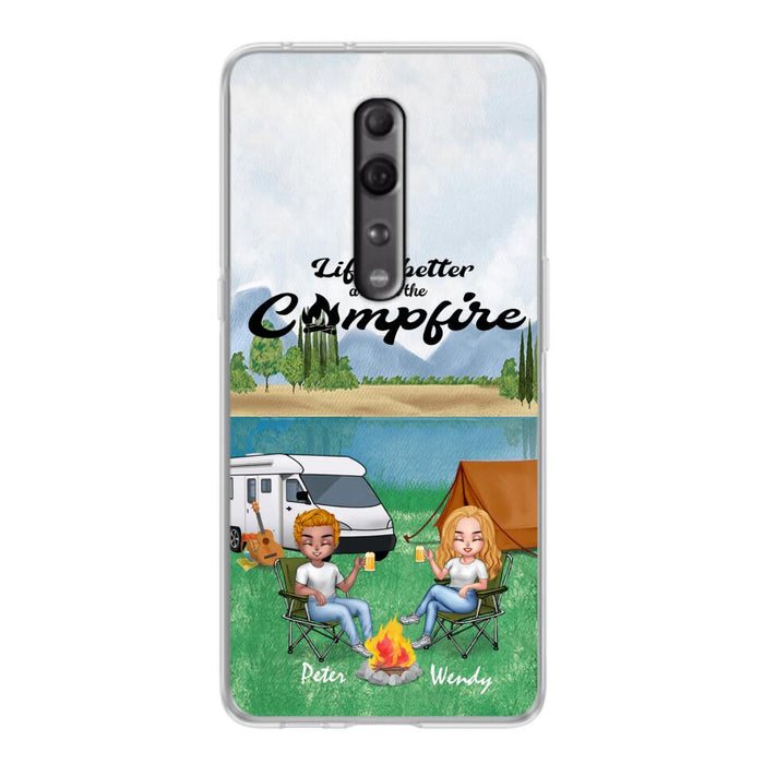 Custom Personalized Camping Chibi Phone Case - Couple With Upto 2 Dogs - Gift Idea For Camping Lover - Case For Xiaomi, Oppo And Huawei