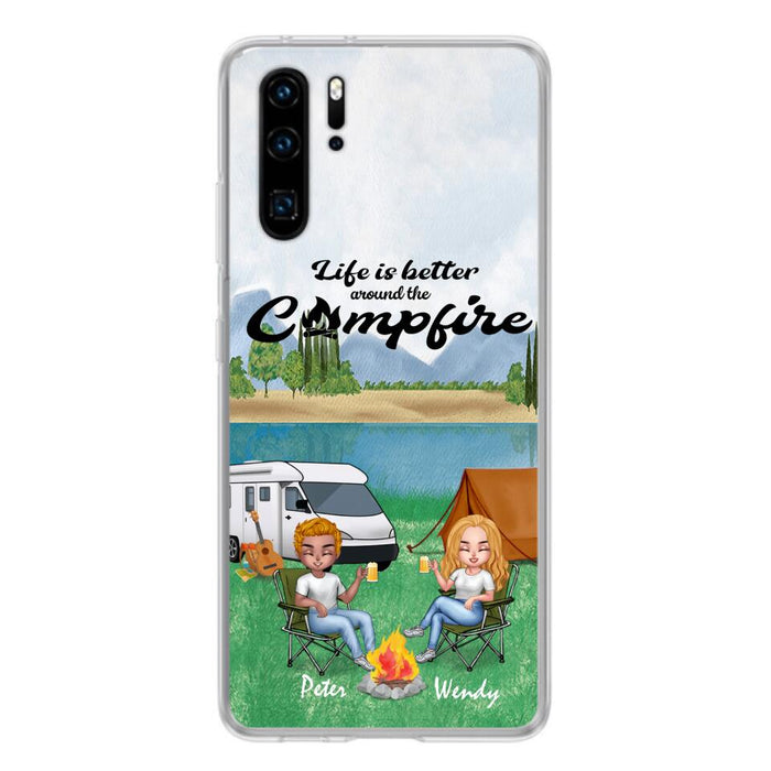 Custom Personalized Camping Chibi Phone Case - Couple With Upto 2 Dogs - Gift Idea For Camping Lover - Case For Xiaomi, Oppo And Huawei