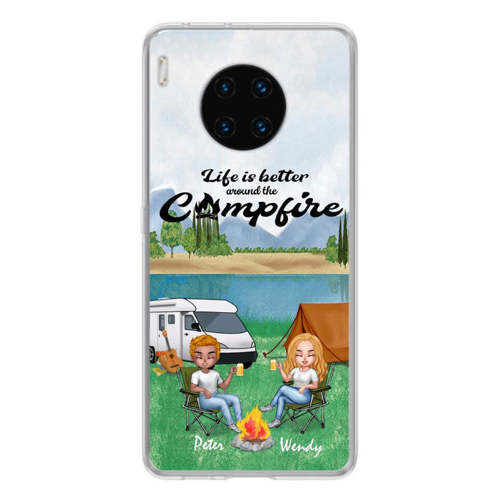 Custom Personalized Camping Chibi Phone Case - Couple With Upto 2 Dogs - Gift Idea For Camping Lover - Case For Xiaomi, Oppo And Huawei