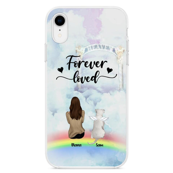 Custom Personalized Memorial Pets Phone Case - Man/Woman With Upto 4 Pets - Memorial Gift For Dog Lovers/Cat Lovers - Forever Loved - For iPhone And Samsung Phone Case - AXSIO5