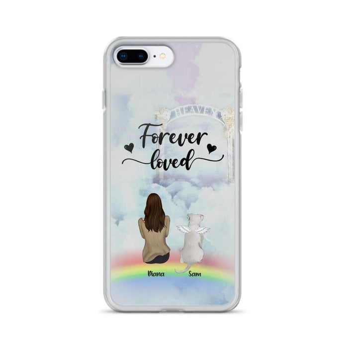 Custom Personalized Memorial Pets Phone Case - Man/Woman With Upto 4 Pets - Memorial Gift For Dog Lovers/Cat Lovers - Forever Loved - For iPhone And Samsung Phone Case - AXSIO5