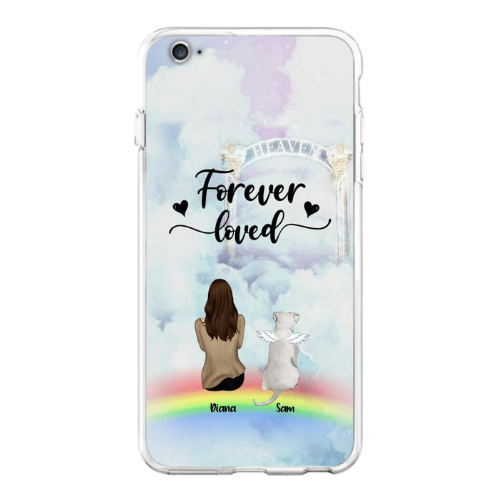 Custom Personalized Memorial Pets Phone Case - Man/Woman With Upto 4 Pets - Memorial Gift For Dog Lovers/Cat Lovers - Forever Loved - For iPhone And Samsung Phone Case - AXSIO5