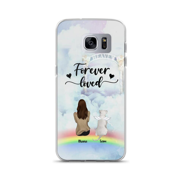 Custom Personalized Memorial Pets Phone Case - Man/Woman With Upto 4 Pets - Memorial Gift For Dog Lovers/Cat Lovers - Forever Loved - For iPhone And Samsung Phone Case - AXSIO5