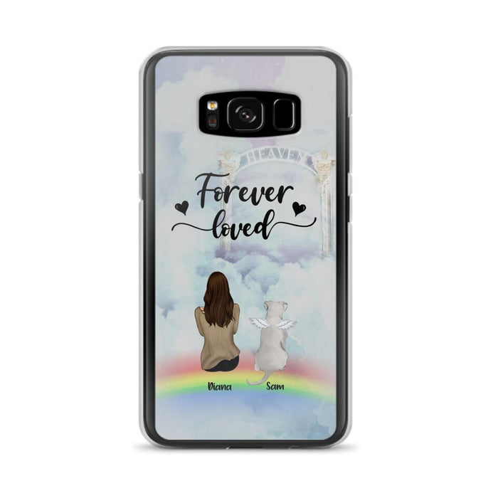 Custom Personalized Memorial Pets Phone Case - Man/Woman With Upto 4 Pets - Memorial Gift For Dog Lovers/Cat Lovers - Forever Loved - For iPhone And Samsung Phone Case - AXSIO5