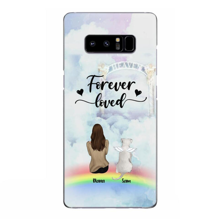 Custom Personalized Memorial Pets Phone Case - Man/Woman With Upto 4 Pets - Memorial Gift For Dog Lovers/Cat Lovers - Forever Loved - For iPhone And Samsung Phone Case - AXSIO5