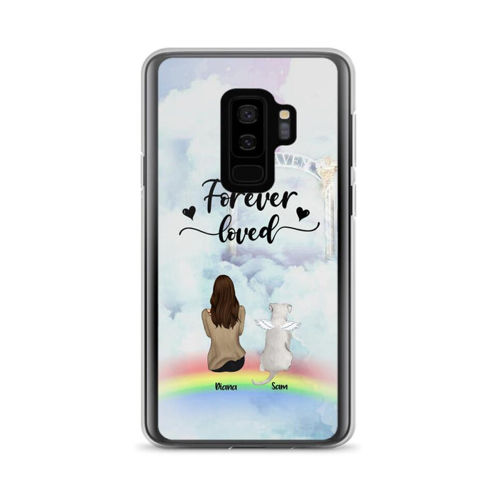 Custom Personalized Memorial Pets Phone Case - Man/Woman With Upto 4 Pets - Memorial Gift For Dog Lovers/Cat Lovers - Forever Loved - For iPhone And Samsung Phone Case - AXSIO5