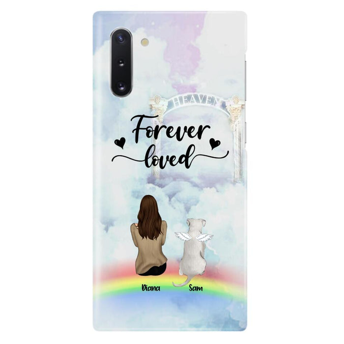 Custom Personalized Memorial Pets Phone Case - Man/Woman With Upto 4 Pets - Memorial Gift For Dog Lovers/Cat Lovers - Forever Loved - For iPhone And Samsung Phone Case - AXSIO5