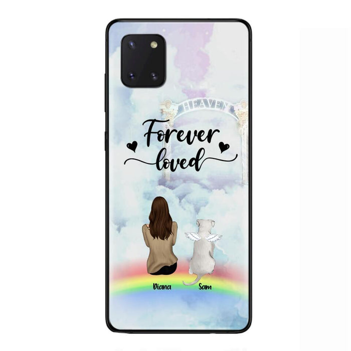 Custom Personalized Memorial Pets Phone Case - Man/Woman With Upto 4 Pets - Memorial Gift For Dog Lovers/Cat Lovers - Forever Loved - For iPhone And Samsung Phone Case - AXSIO5