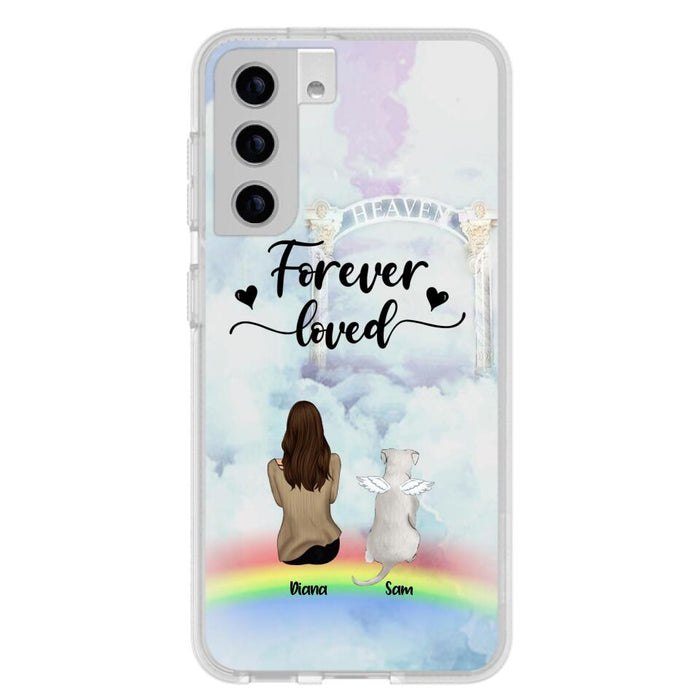 Custom Personalized Memorial Pets Phone Case - Man/Woman With Upto 4 Pets - Memorial Gift For Dog Lovers/Cat Lovers - Forever Loved - For iPhone And Samsung Phone Case - AXSIO5