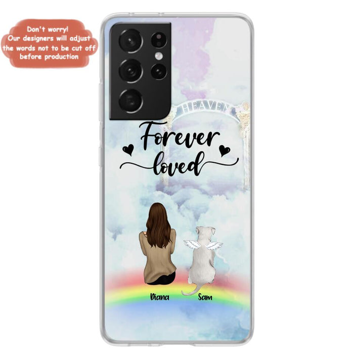 Custom Personalized Memorial Pets Phone Case - Man/Woman With Upto 4 Pets - Memorial Gift For Dog Lovers/Cat Lovers - Forever Loved - For iPhone And Samsung Phone Case - AXSIO5