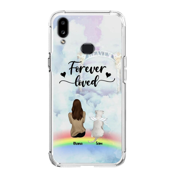 Custom Personalized Memorial Pets Phone Case - Man/Woman With Upto 4 Pets - Memorial Gift For Dog Lovers/Cat Lovers - Forever Loved - For iPhone And Samsung Phone Case - AXSIO5