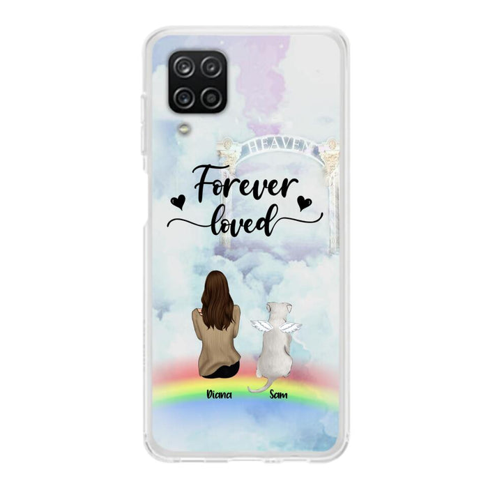 Custom Personalized Memorial Pets Phone Case - Man/Woman With Upto 4 Pets - Memorial Gift For Dog Lovers/Cat Lovers - Forever Loved - For iPhone And Samsung Phone Case - AXSIO5