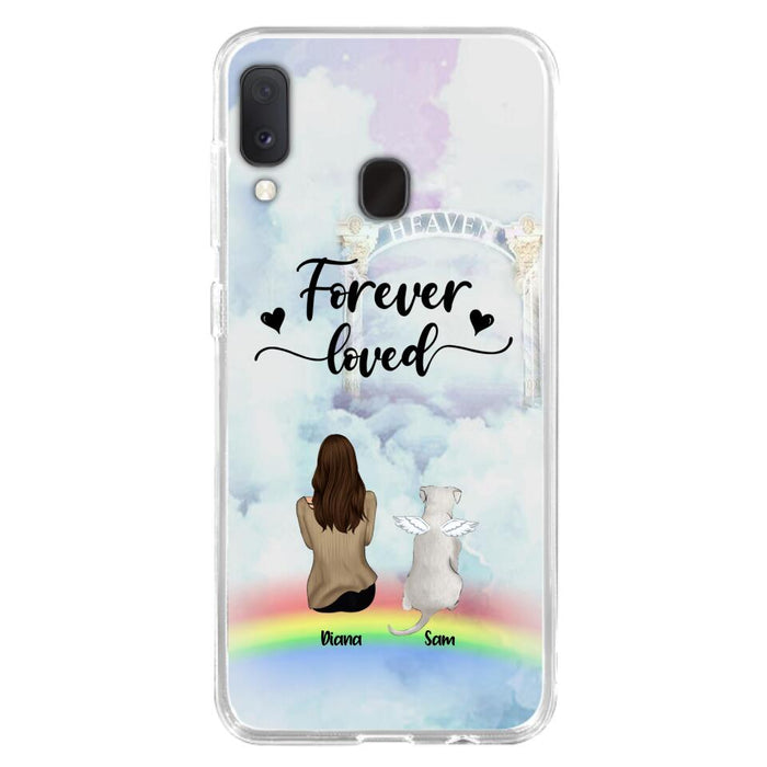 Custom Personalized Memorial Pets Phone Case - Man/Woman With Upto 4 Pets - Memorial Gift For Dog Lovers/Cat Lovers - Forever Loved - For iPhone And Samsung Phone Case - AXSIO5