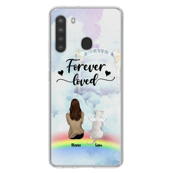 Custom Personalized Memorial Pets Phone Case - Man/Woman With Upto 4 Pets - Memorial Gift For Dog Lovers/Cat Lovers - Forever Loved - For iPhone And Samsung Phone Case - AXSIO5